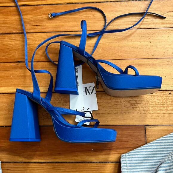 Zara blue strappy platform heels US8 - Picture 4 of 6